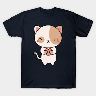 Kawaii Cute Kitten Cat With Heart T-Shirt